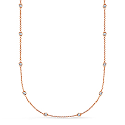 Bezel Set Diamond Long Station Necklace in 14K Rose Gold (1 1/4 cttw.)