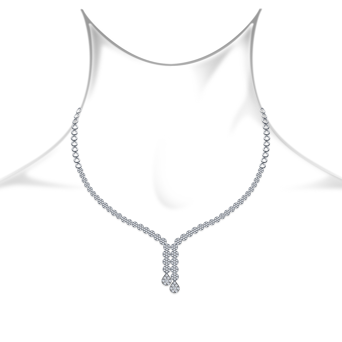 Diamond Cluster Y Necklace with Pressure Setting in 14K White Gold (4 1/2 cttw.) view 3
