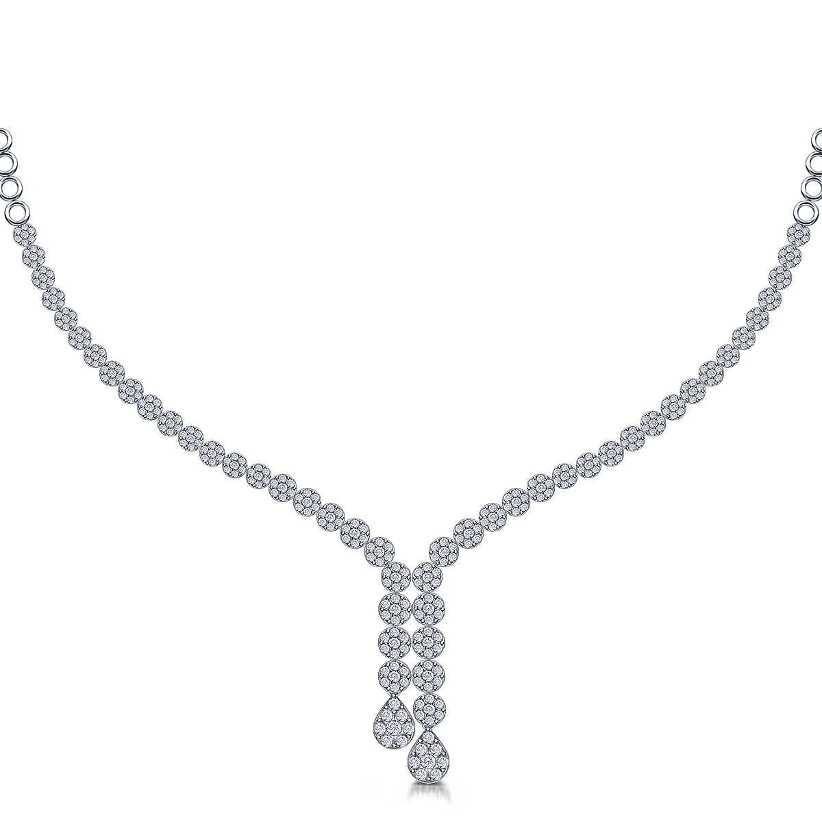 Diamond Cluster Y Necklace with Pressure Setting in 14K White Gold (4 1/2 cttw.) view 2