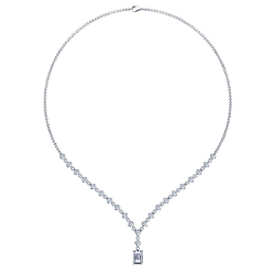 Emerald Cut Diamond Drop Cinora Collection Pendant Necklace in 14K White Gold(6.00 cttw.)