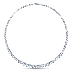 Diamond Eternity Line Necklace with Graduated Diamonds in Three Prong Settings in 14K White Gold(10.00 cttw.)
