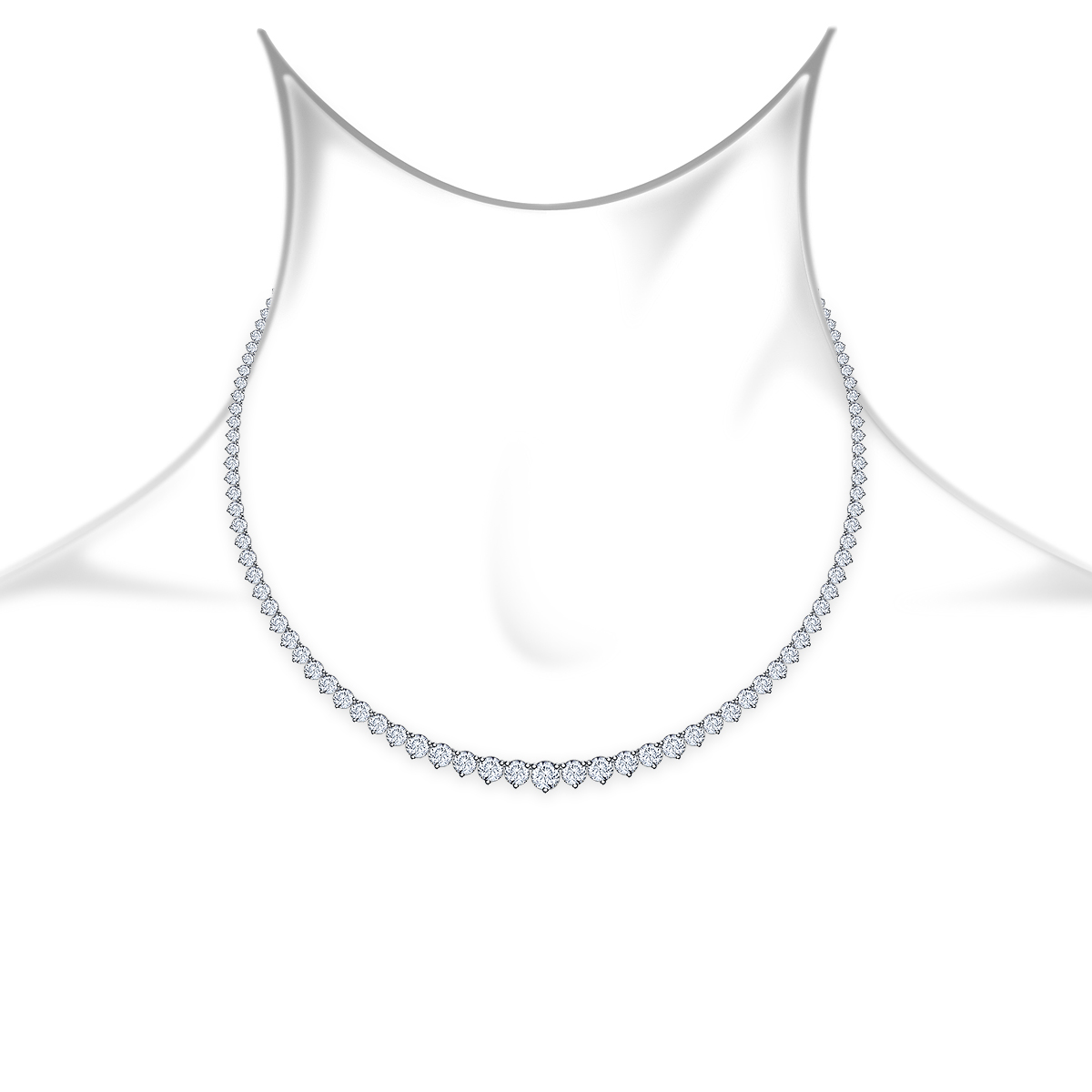 Diamond Eternity Line Necklace with Graduated Diamonds in Three Prong Settings in 14K White Gold(8.00 cttw.) view 3