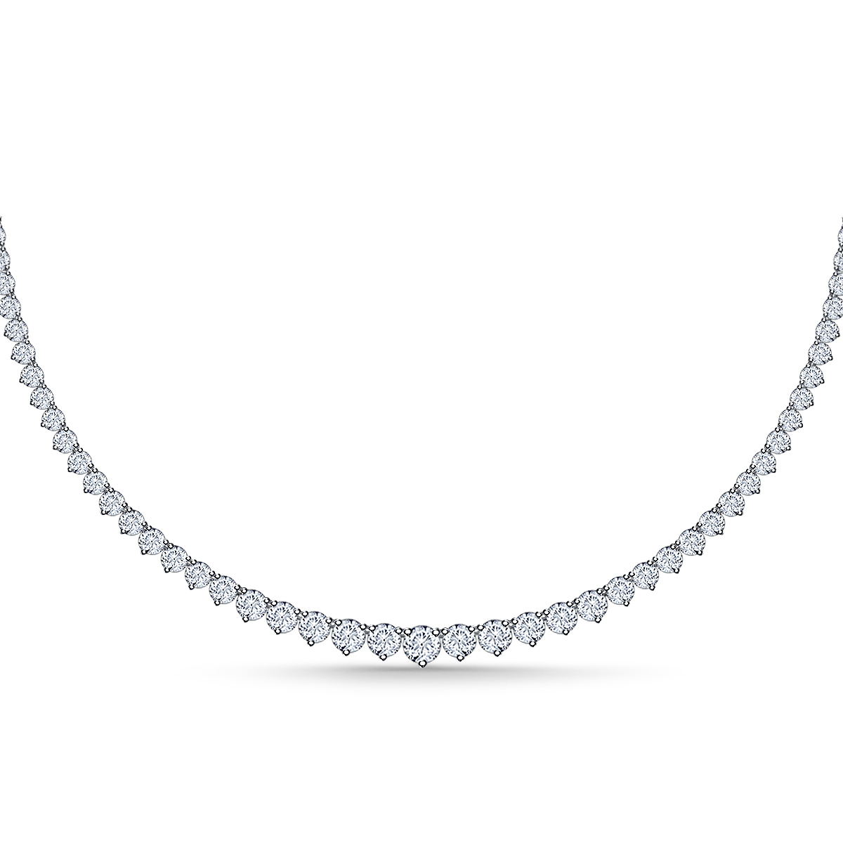 Diamond Eternity Line Necklace with Graduated Diamonds in Three Prong Settings in 14K White Gold(8.00 cttw.) view 2