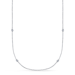 Bezel Set Diamond Long Station Necklace in 14K White Gold (1/4 cttw.)