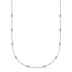 Bezel Set Diamond Station Necklace in 14K White Gold (1/2 cttw.)