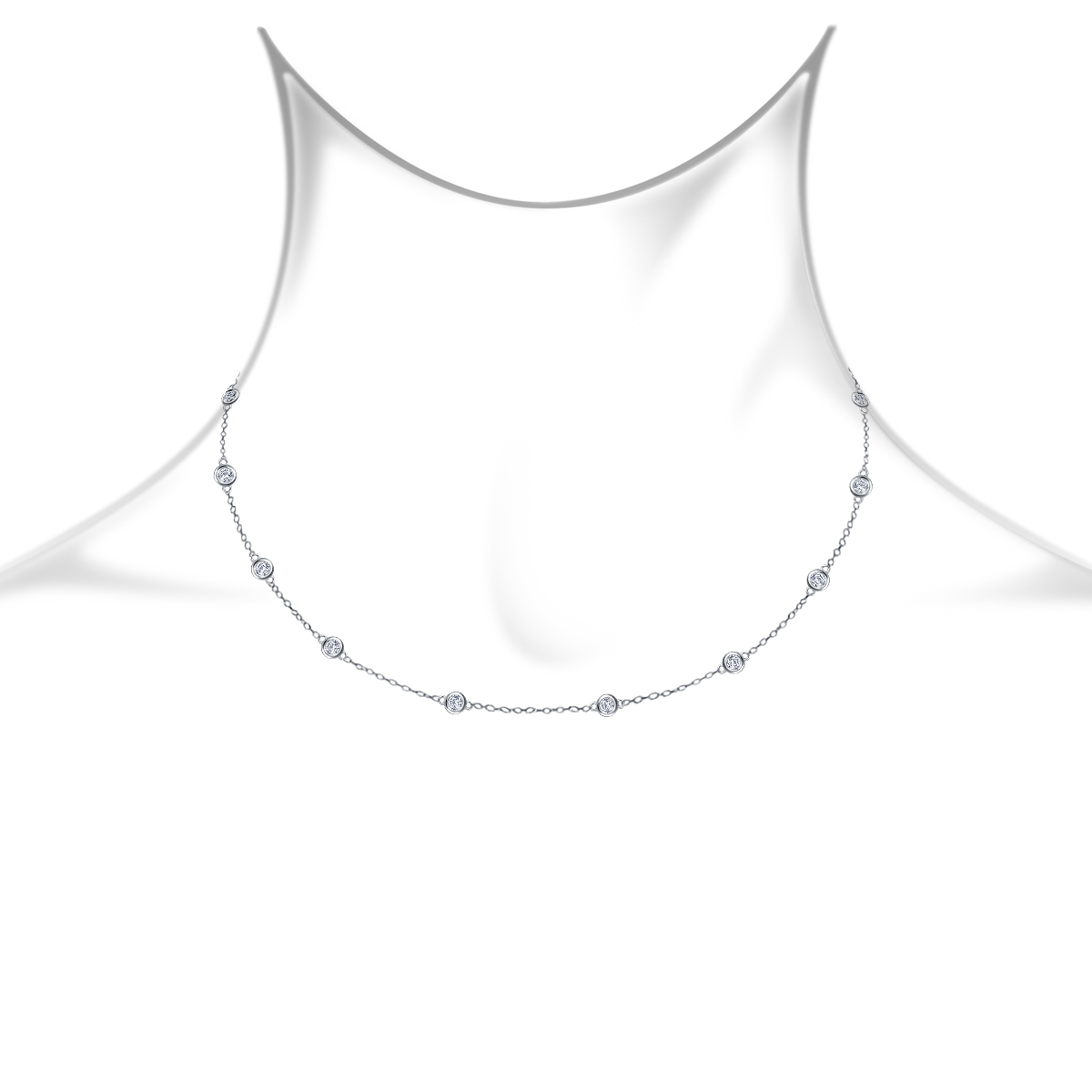 Bezel Set Diamond Station Necklace in Sterling Silver (1/2 cttw.) view 4