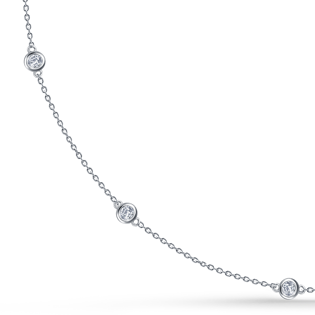 Bezel Set Diamond Long Station Necklace in Sterling Silver (1.00 cttw.) view 2