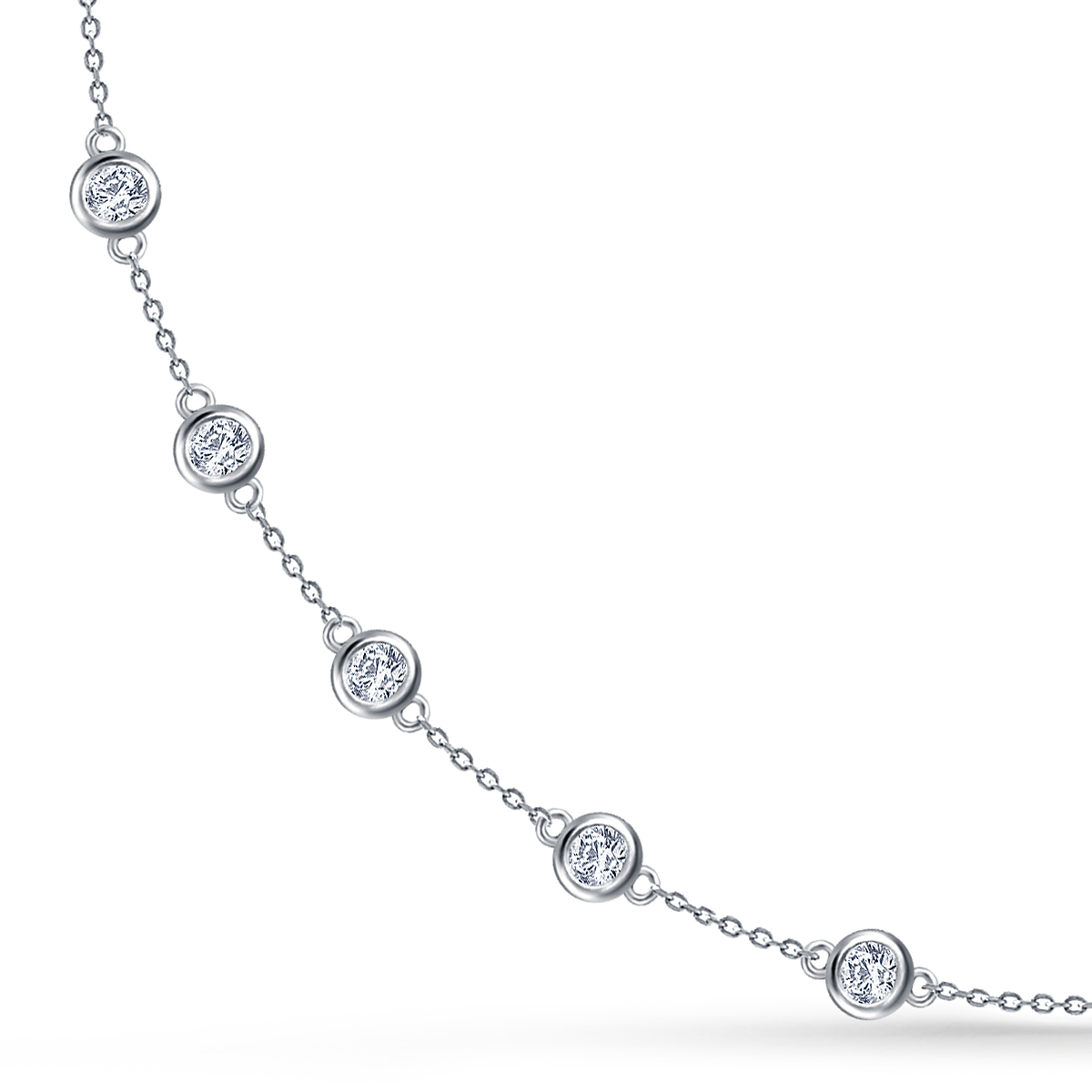 Diamond Station Necklace in 18K White Gold (3.00 cttw.) view 3