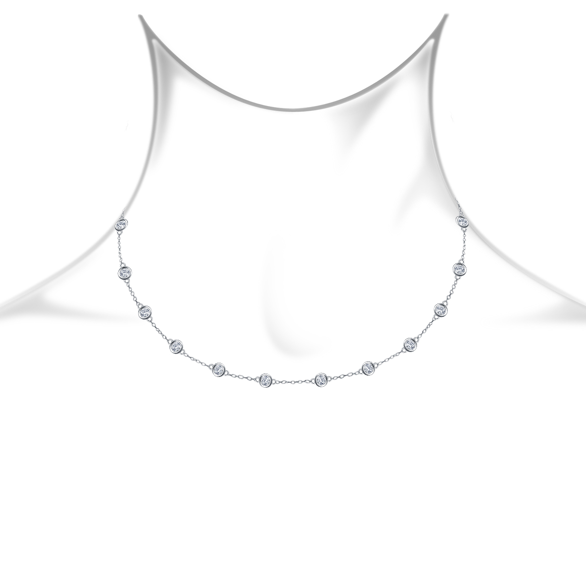 Diamond Station Necklace in 18K White Gold (3.00 cttw.) view 4