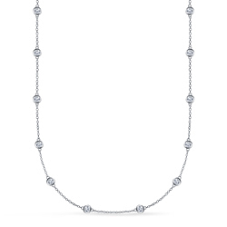 Bezel Set Diamond Station Princess Length Necklace in 18K White Gold (1 1/5 cttw.)