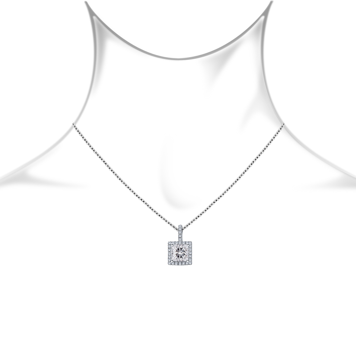 Halo Princess Cut Pendant with Micro Pave Diamonds in 14K White Gold (1/2 cttw.) view 3