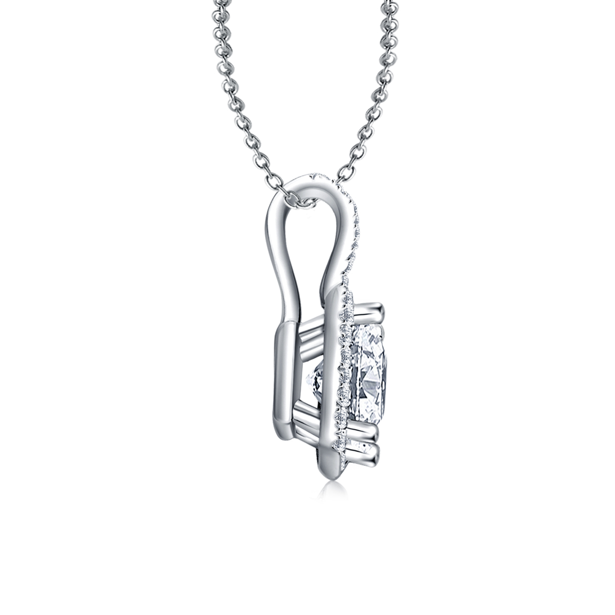 Halo Princess Cut Pendant with Micro Pave Diamonds in 14K White Gold (1/2 cttw.) view 2