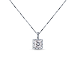 Halo Princess Cut Pendant with Micro Pave Diamonds in 14K White Gold (1/2 cttw.)