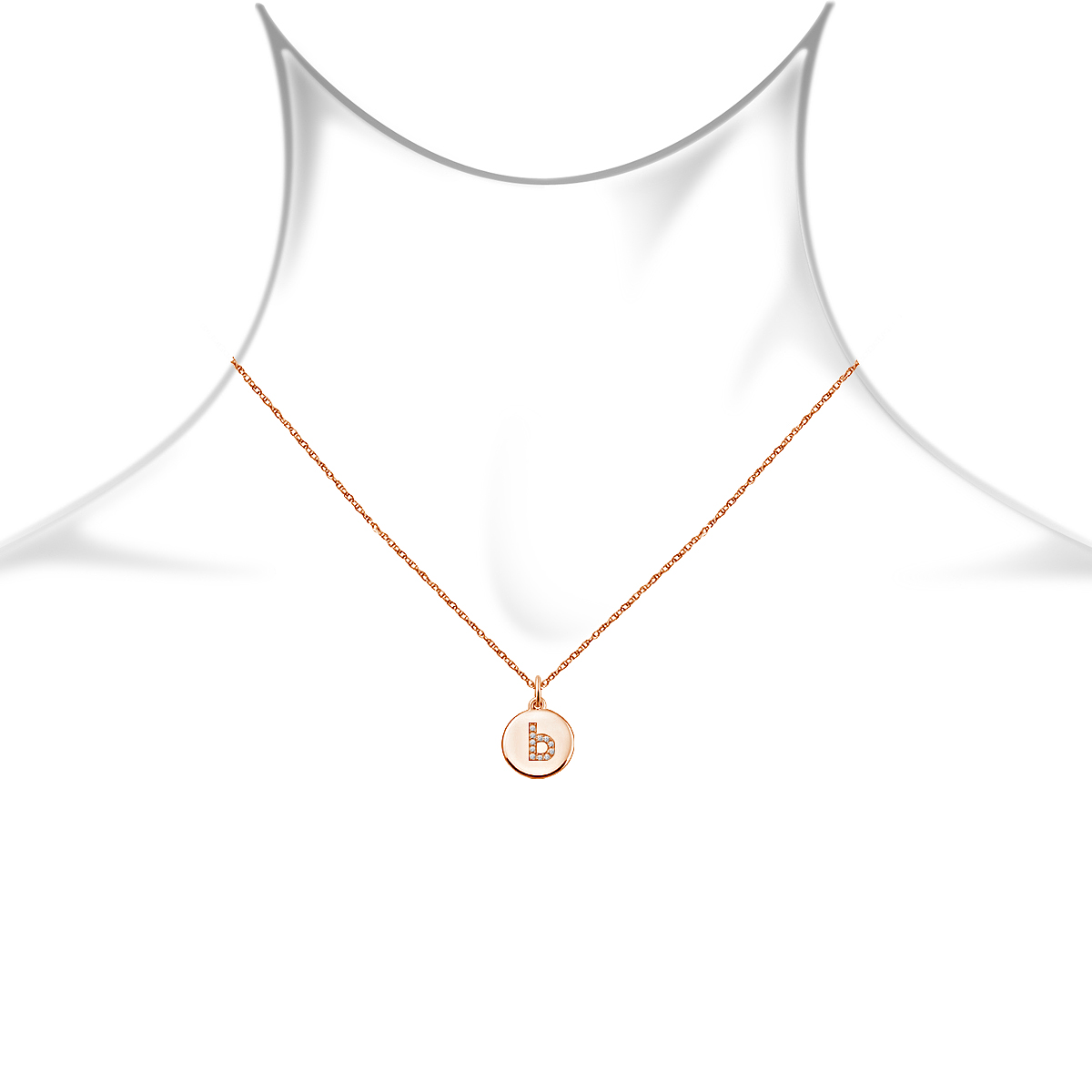 14K Rose Gold Diamond Initial 'B' Disc Pendant Necklace view 3
