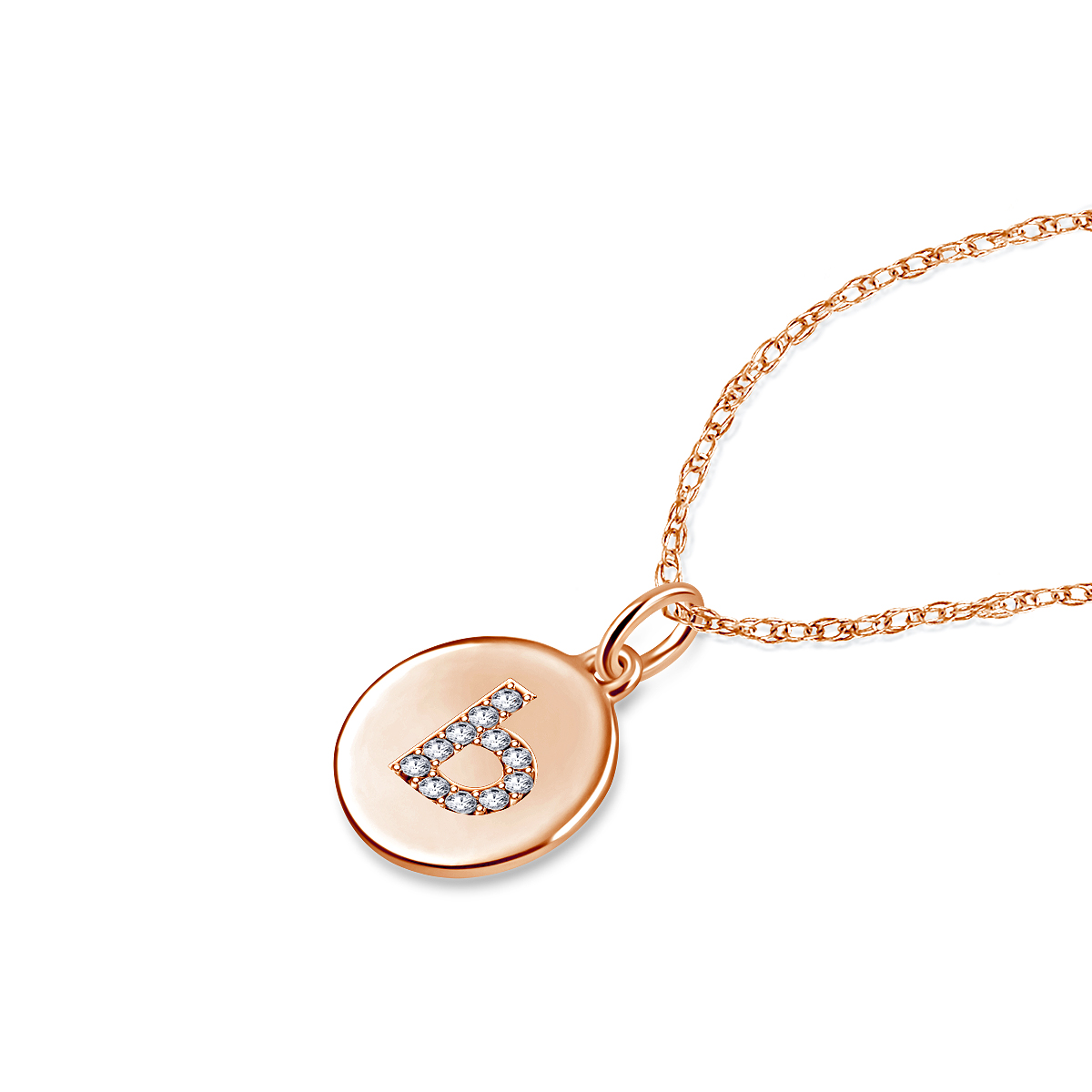 14K Rose Gold Diamond Initial 'B' Disc Pendant Necklace view 2
