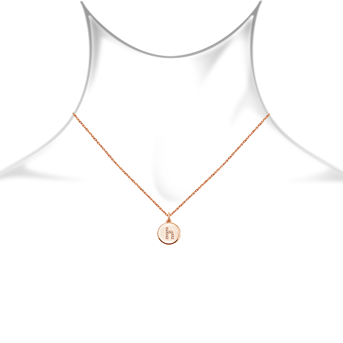 14K Rose Gold Diamond Initial  'H' Disc Pendant Necklace view 3
