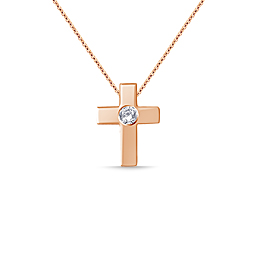Contemporary Diamond Accented Cross Pendant in 14K Rose Gold (1/10 cttw.)
