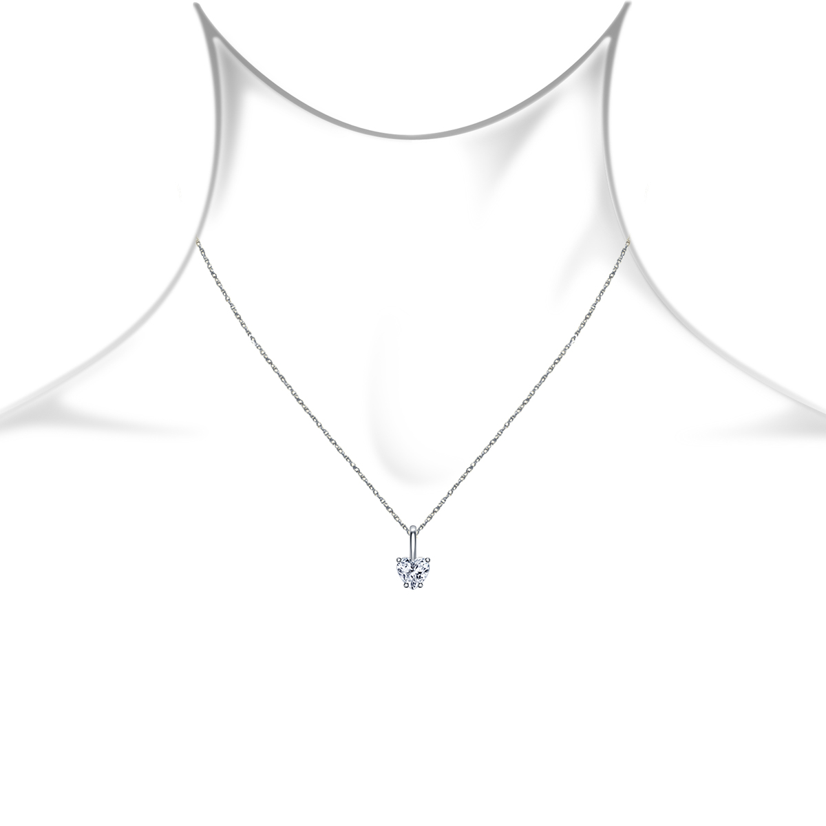 Diamond Heart Pendant Necklace with Prong Set in 14K White Gold (1/4 cttw.) view 3