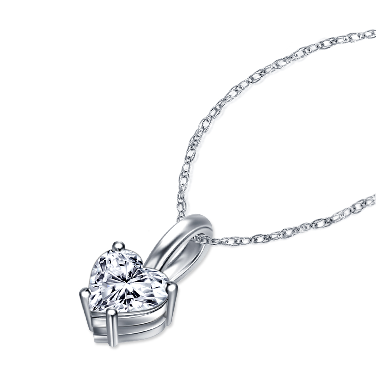 Diamond Heart Pendant Necklace with Prong Set in 14K White Gold (1/4 cttw.) view 2