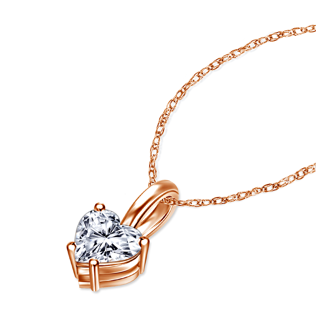 Diamond Heart Pendant Necklace with Prong Set in 14K Rose Gold (1/4 cttw.) view 2