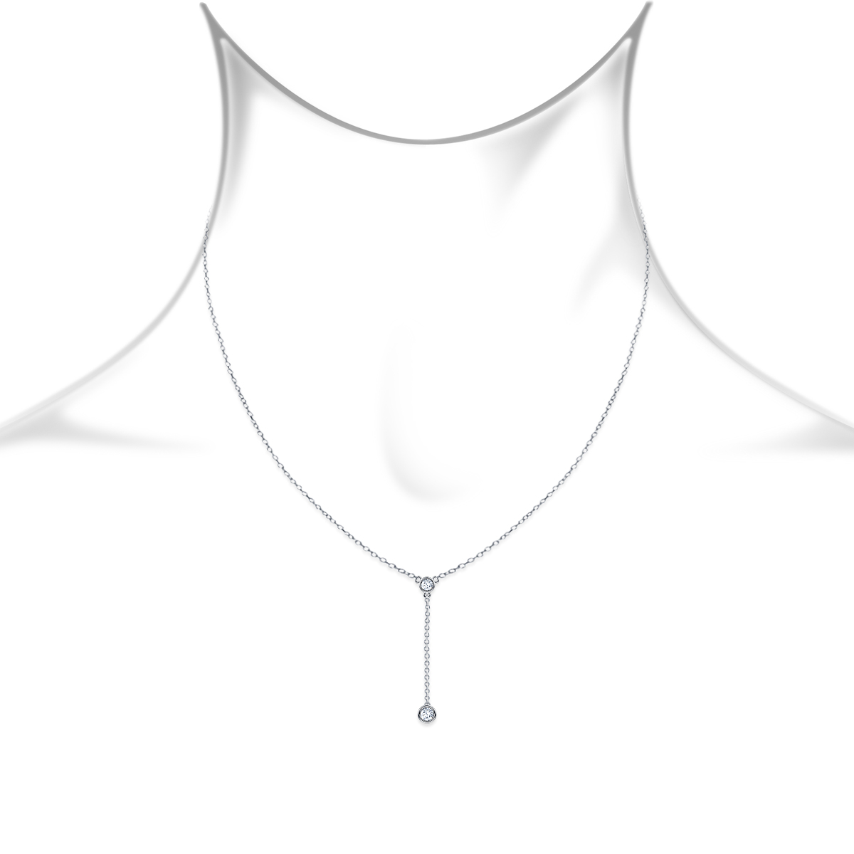 Diamond Bezel Y Necklace Drop Pendant 14K White Gold view 2