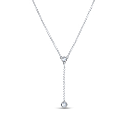 Diamond Bezel Y Necklace Drop Pendant 14K White Gold