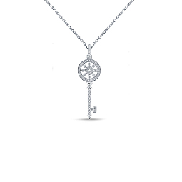 14K White Gold Round Key Charm Pendant