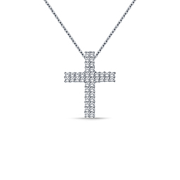 Dual Row Diamond Cross Pendant in 14K White Gold (1/2 cttw.)