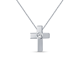 Contemporary Diamond Accented Cross Pendant in 14K White Gold (1/10 cttw.)