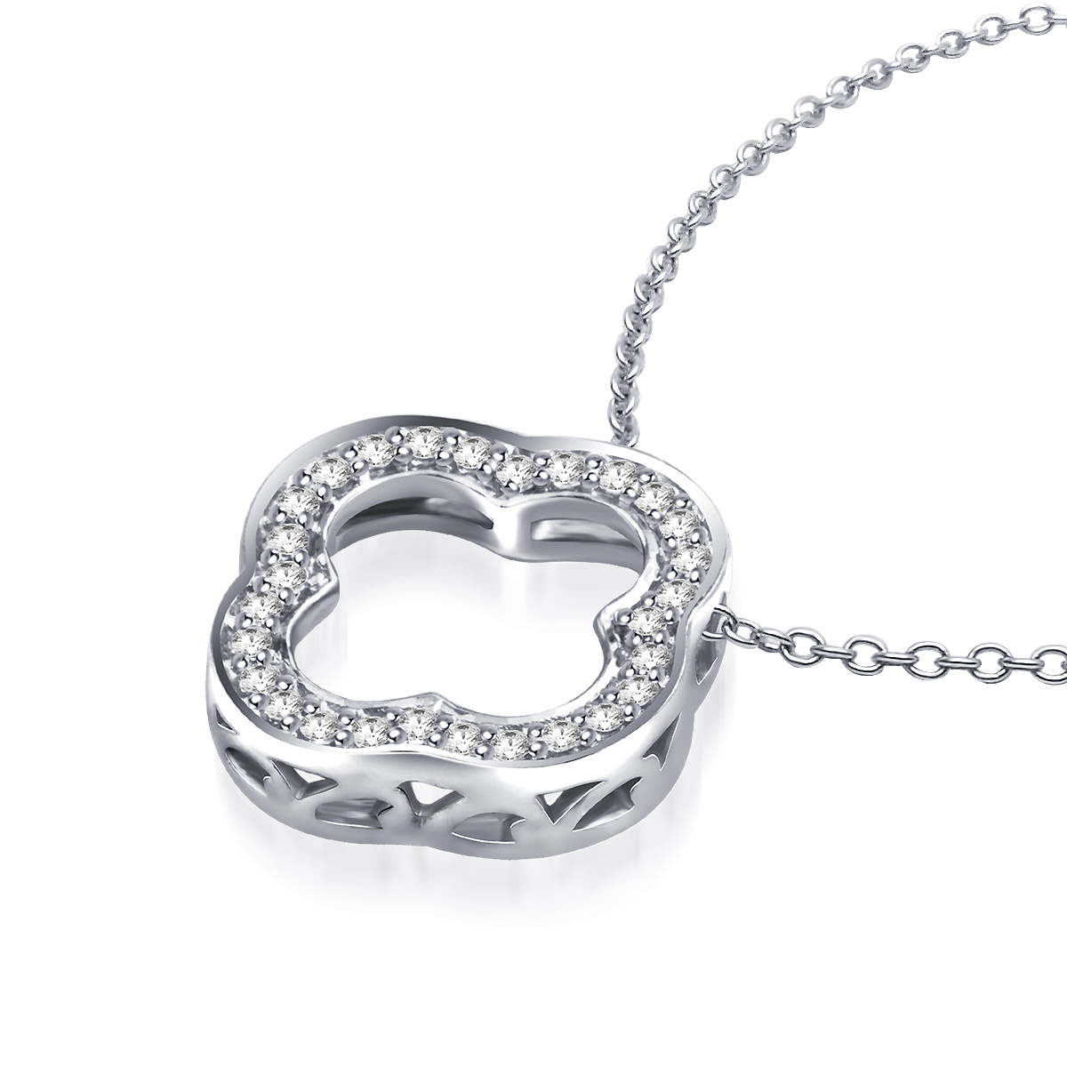 Pave Set Diamond Clover Pendant in 14K White Gold (1/4 cttw) view 2