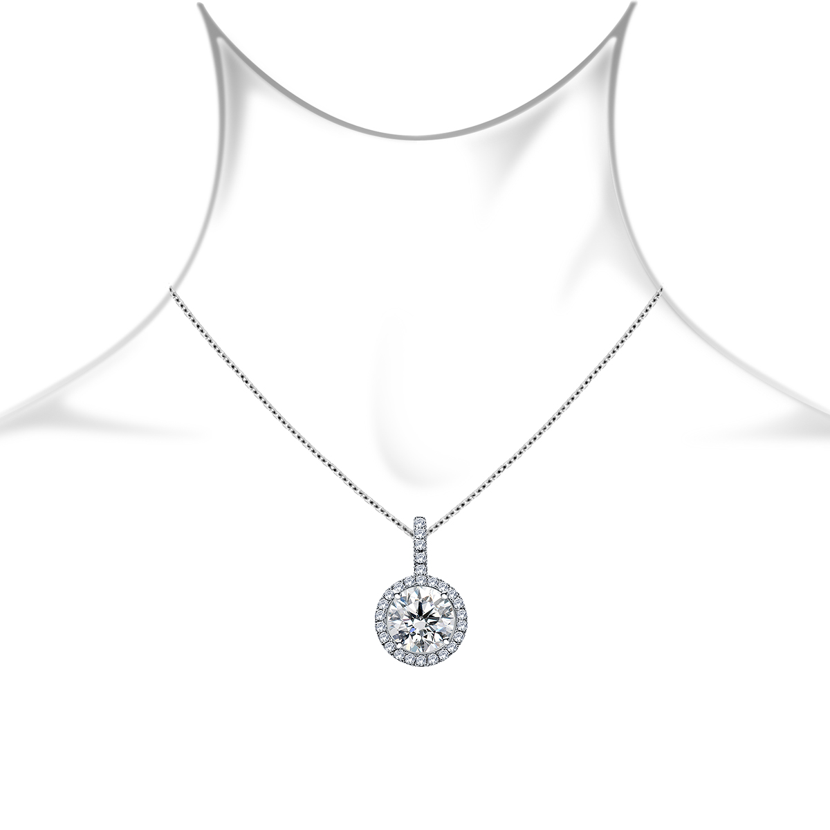 Halo Round Diamond Pendant with Micro Pave in 14K White Gold (1.00 cttw.) view 3