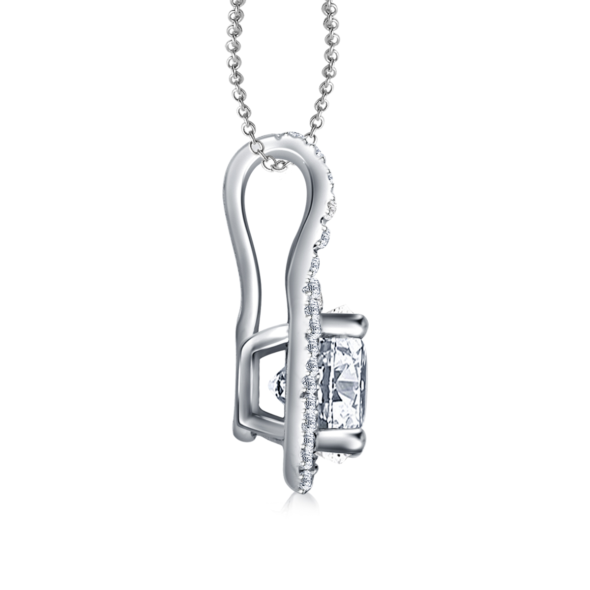 Halo Round Diamond Pendant with Micro Pave in 14K White Gold (1.00 cttw.) view 2