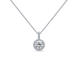 Halo Round Diamond Pendant with Micro Pave in 14K White Gold (1.00 cttw.)