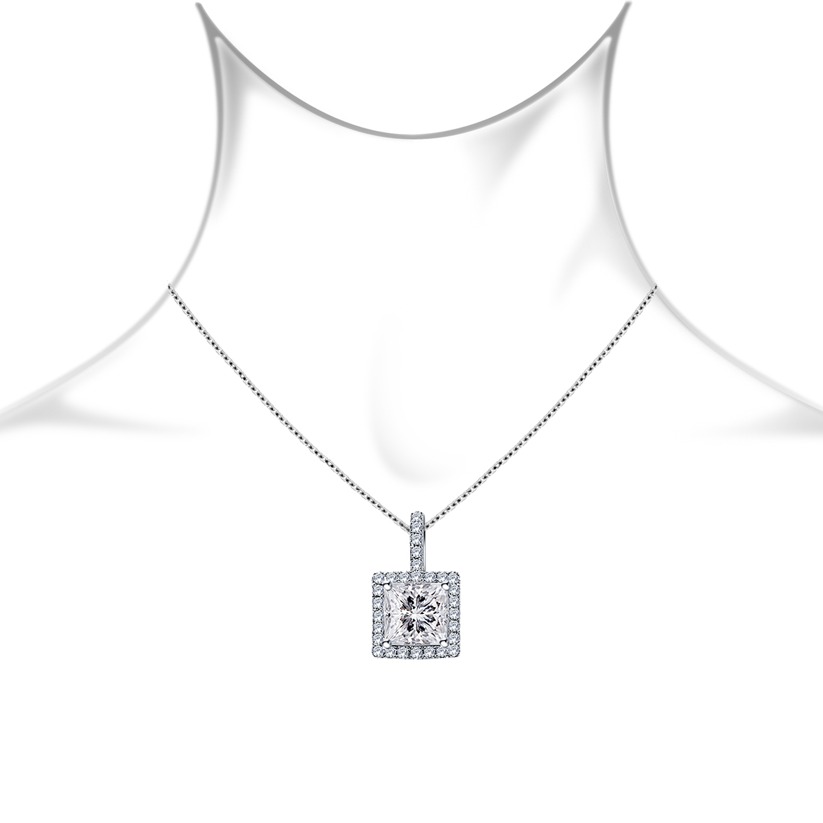 Halo Princess Cut Pendant with Micro Pave Diamonds in 14K White Gold (1.00 cttw.) view 3