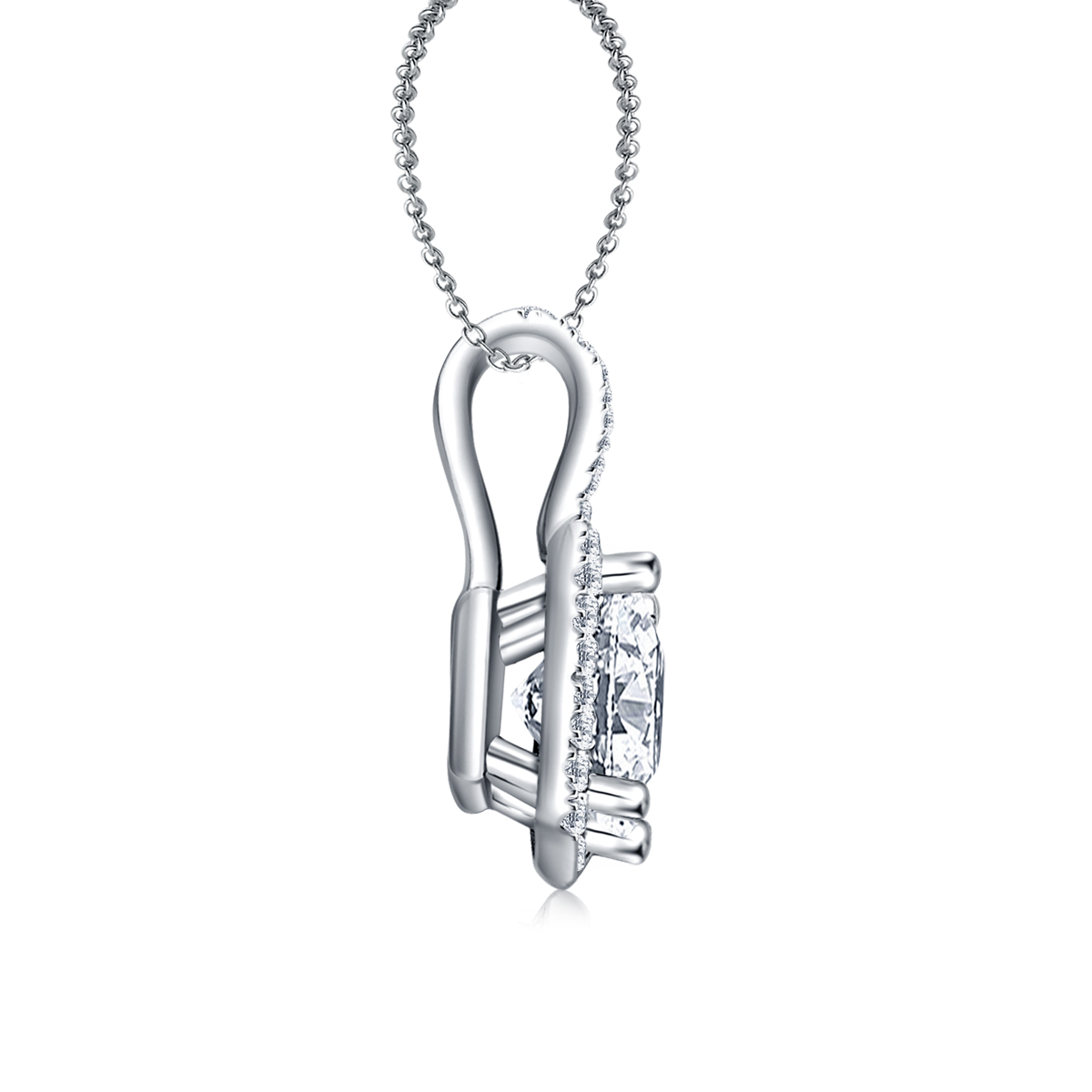 Halo Princess Cut Pendant with Micro Pave Diamonds in 14K White Gold (1.00 cttw.) view 2