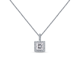 Halo Princess Cut Pendant with Micro Pave Diamonds in 14K White Gold (1.00 cttw.)