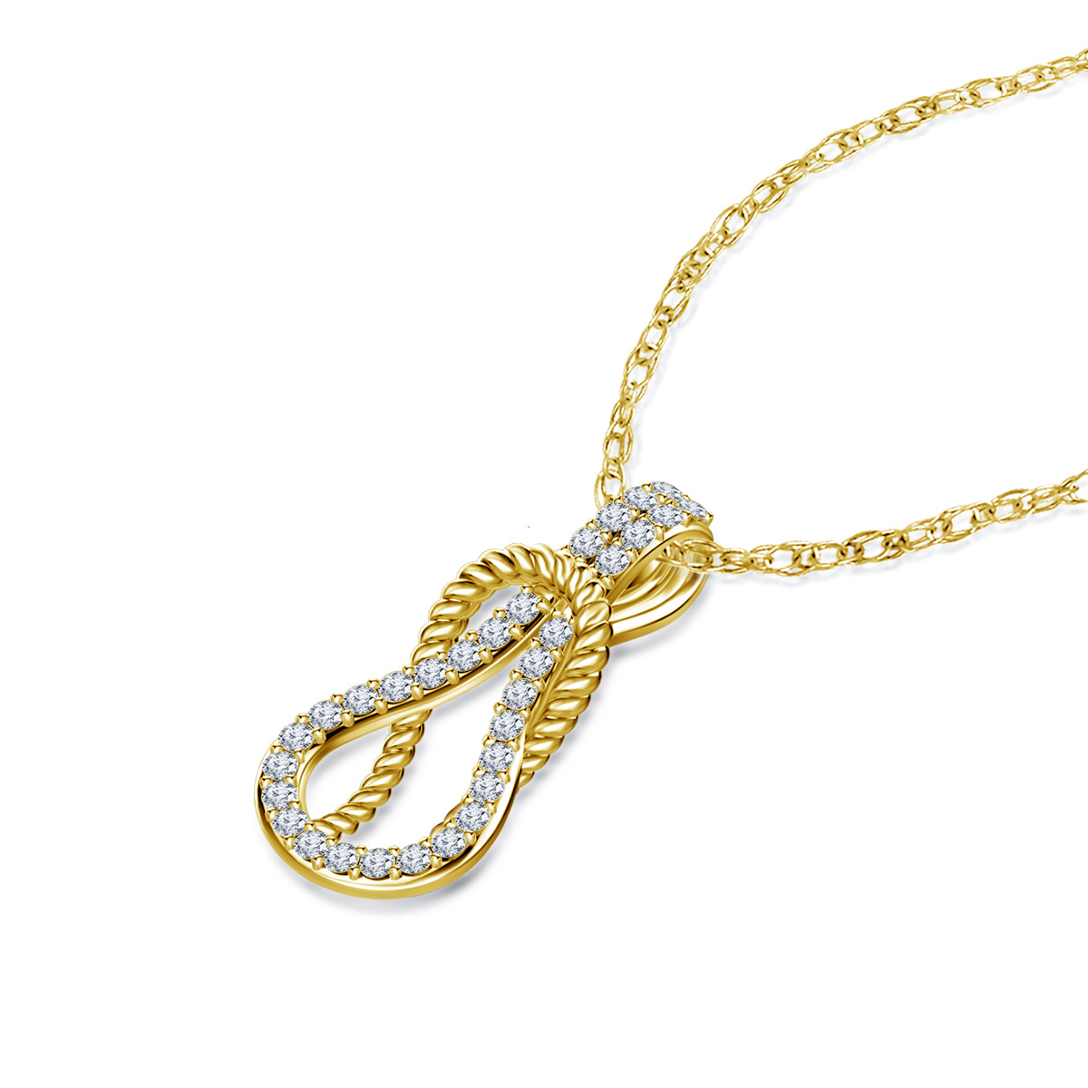 14K Yellow Gold Diamond Love Knot Pendant Necklace (1/3 cttw.) view 2