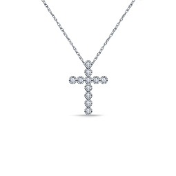 14K White Gold Diamond Cross Pendant Necklace Bezel Set (1/3 cttw.)