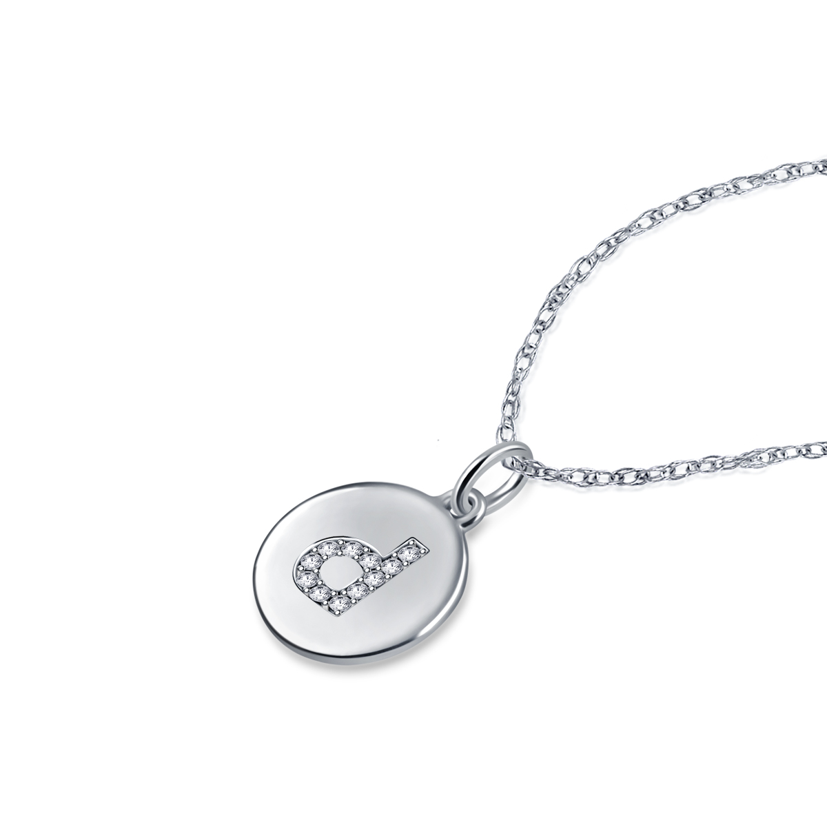 14K White Gold Diamond Initial  'D' Disc Pendant Necklace view 2