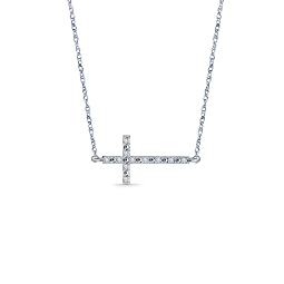Sideways Diamond Cross pendant in 14K White Gold