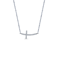 Sideways Diamond Curved Cross pendant in 14K White Gold (1/10 cttw.)