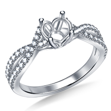 Infinity Twist Cathedral Engagement Ring With Split Shank In 14K White Gold