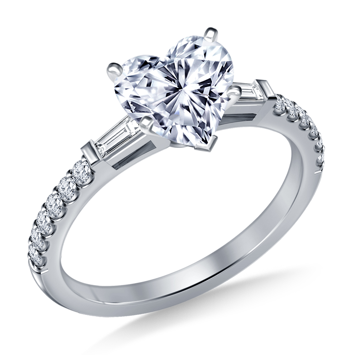 Tapered Baguette Engagement Ring with Accent Diamonds in 14K White Gold (1/3 cttw.)