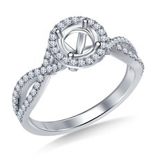 Split Shank Diamond Halo Engagement Ring in 14K White Gold