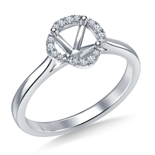Petite Diamond Floral Halo Prong Set Engagement Ring in 14K White Gold