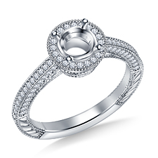 Vintage Halo Round Diamond Engagement Ring in 14K White Gold