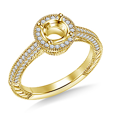 Vintage Halo Round Diamond Engagement Ring in 18K Yellow Gold