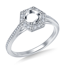 Hexagon Halo Engagement Ring in 14K White Gold