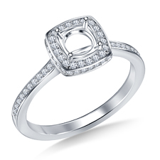 Cushion Shape Halo Round Diamond Engagement Ring in 14K White Gold