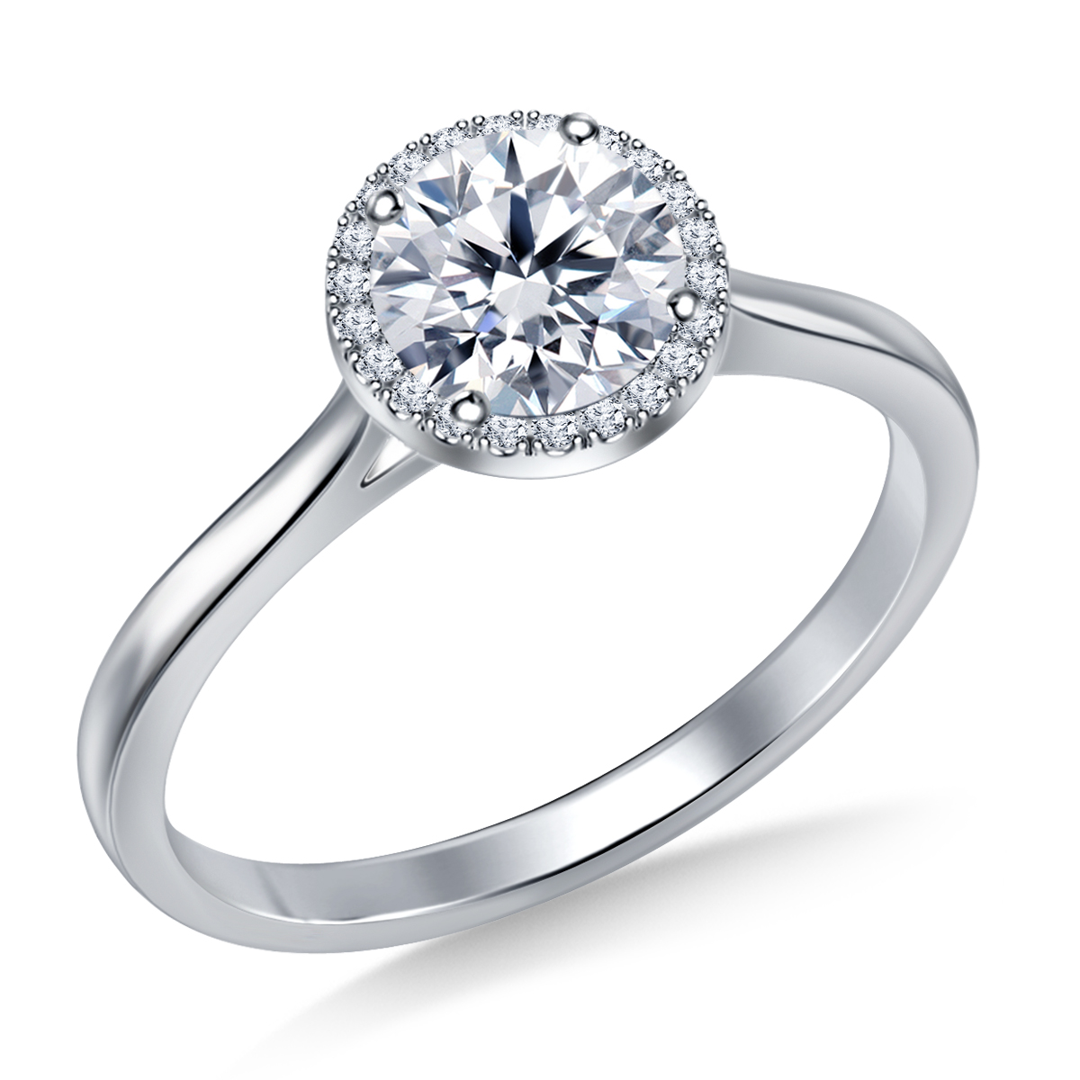 Petite Diamond Halo Cathedral Engagement Ring in 14K White Gold